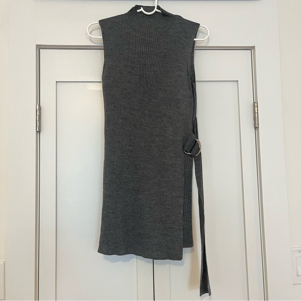 Moon River Sleeveless Mock Neck Sweater Tunic Charcoal Small